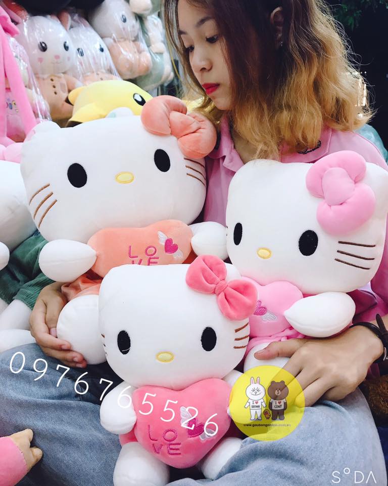 Gấu bông mèo Hello Kitty váy hồng kích thước 30-40-55cm