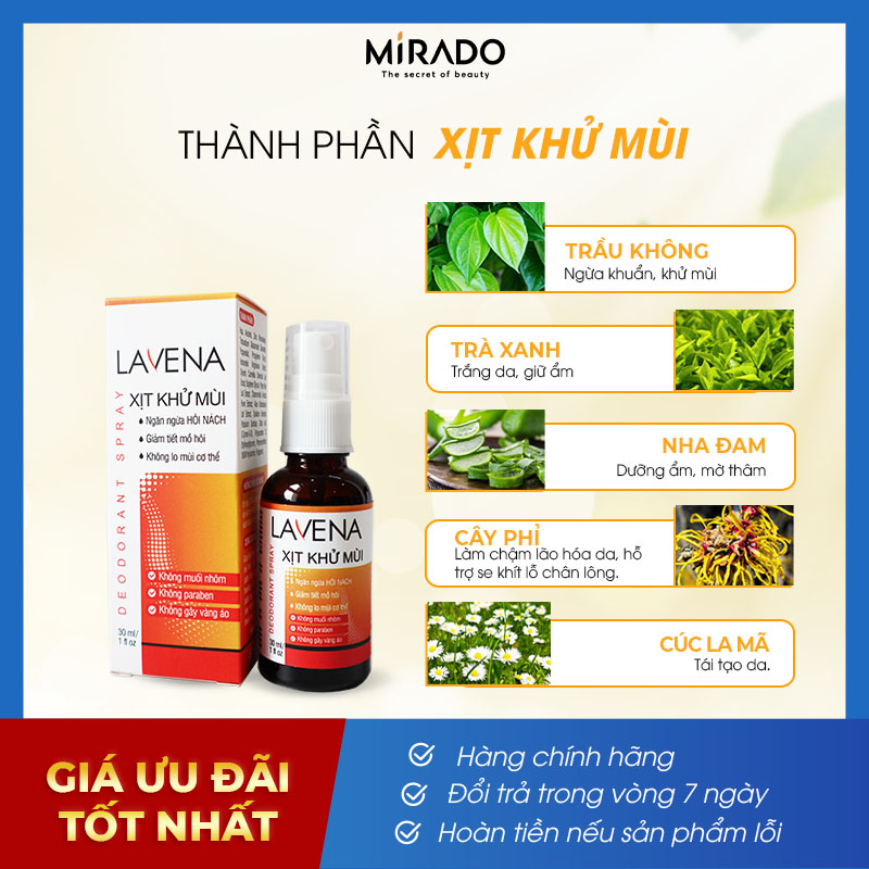 Combo Mờ Thâm, Sáng Da, Hỗ Trợ Giảm Mụn Lưng, Tẩy Da Chết, Khử Mùi Cơ thể Lavena (Kem 30g + Serum 15ml + Xịt 30ml + Sữa tắm 220ml)