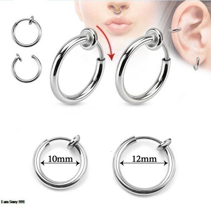 Bông tai nam inox khoen tròn cao cấp 1 cặp Kpop thép không gỉ không bấm lổ tai