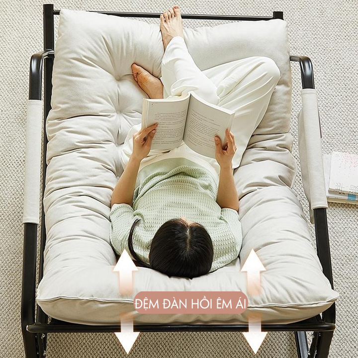 Ghế Bập Bênh Đôi Có Gác Chân, Ghế Sofa Lười Thứ Giãn, Sofa Lười Khung Thép Đệm Cao Cấp Decor Phòng Ngủ, Phòng Khách.
