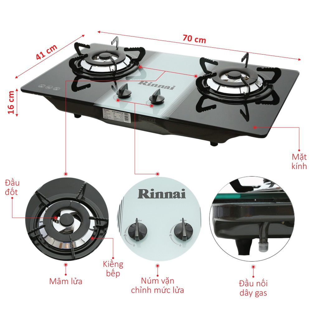 Bếp gas âm Rinnai RVB-2BGN - Chén đồng có đầu hâm, Ngắt gas tự động - Hàng chính hãng