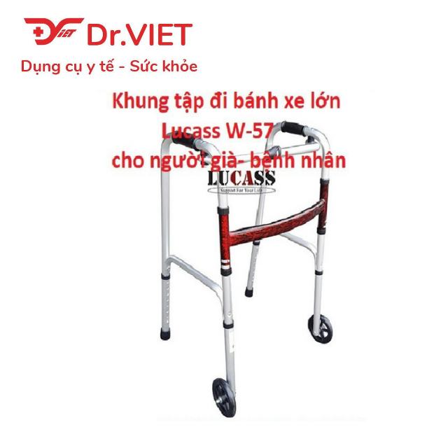 Khung tập đi Lucass W-57, giúp người tập đi sau tai nạn, tai biến, người già đi lại vững vàng hơn,có bánh xe tiện lợi