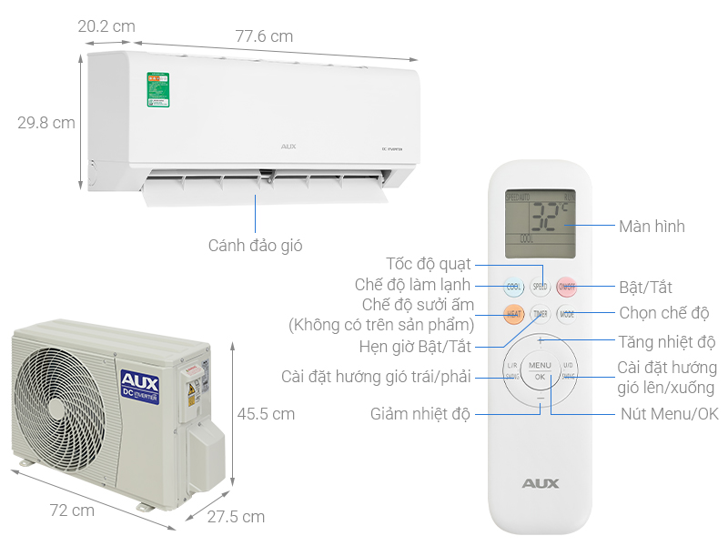 Máy lạnh Aux Inverter 1 HP AW10CAA4DI-3VN  - HÀNG CHÍNH HÃNG - CHỈ GIAO HCM