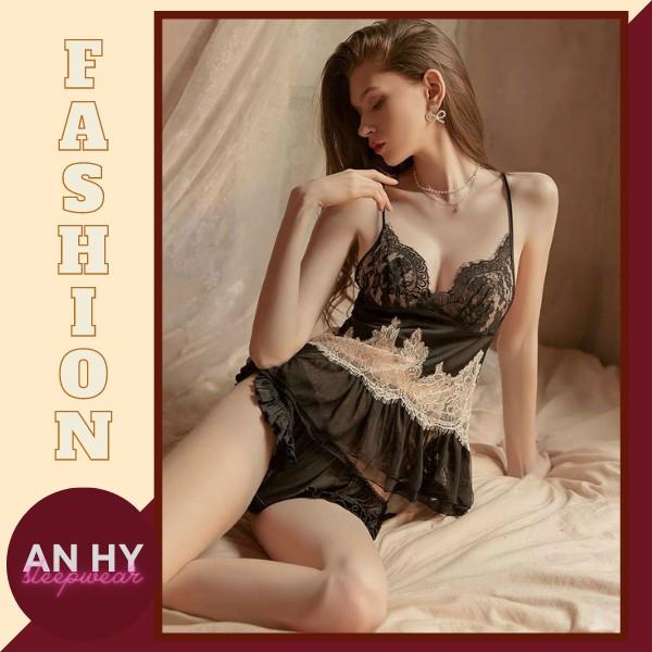 Set bộ ngủ lụa phối ren cao cấp mềm mịn, bộ đồ ngủ lụa sexy quyến rũ