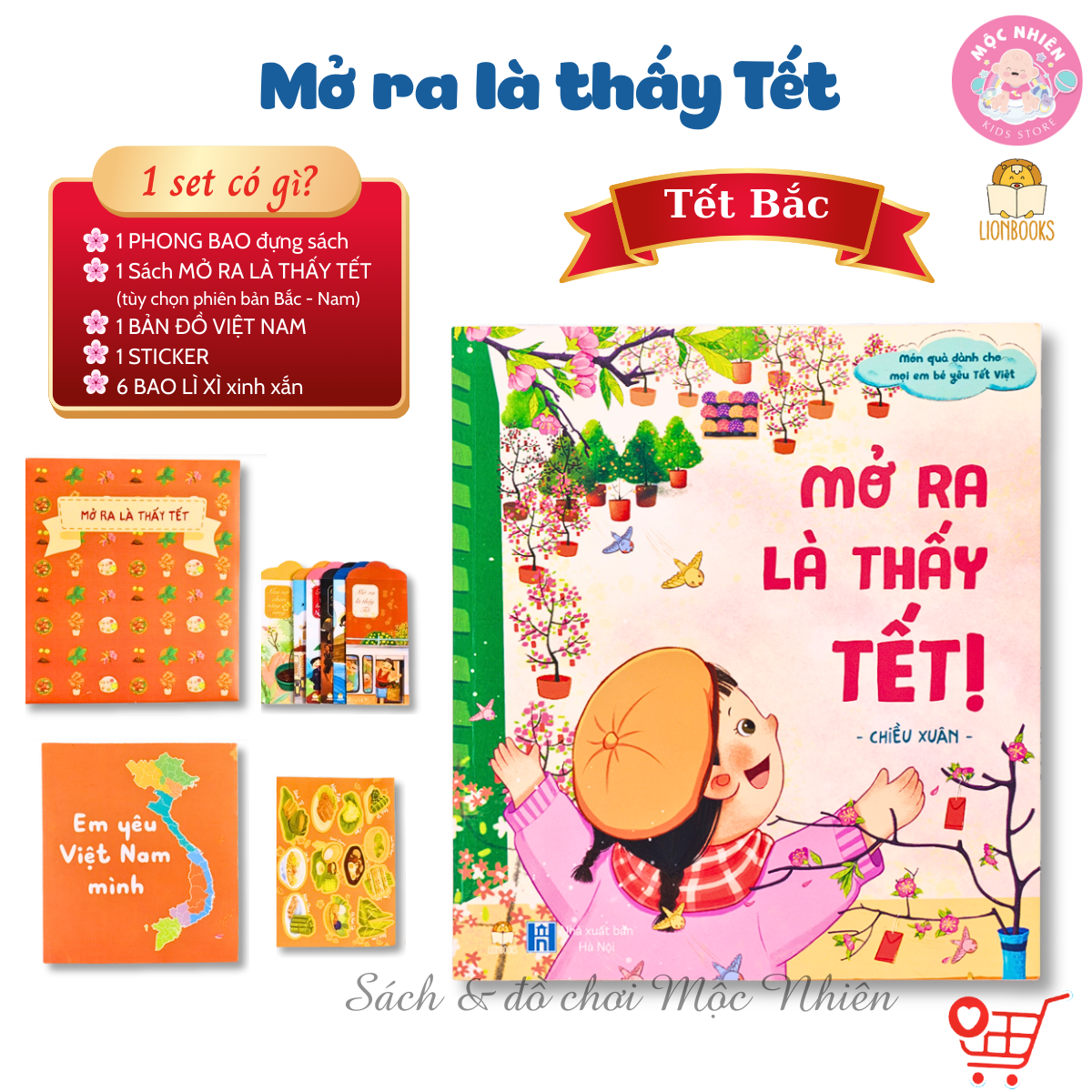 Sách Tết 2023 - Set Mở ra là thấy Tết (2 phiên bản Bắc Nam) kèm quà tặng cho bé - Lionbooks Mộc Nhiên