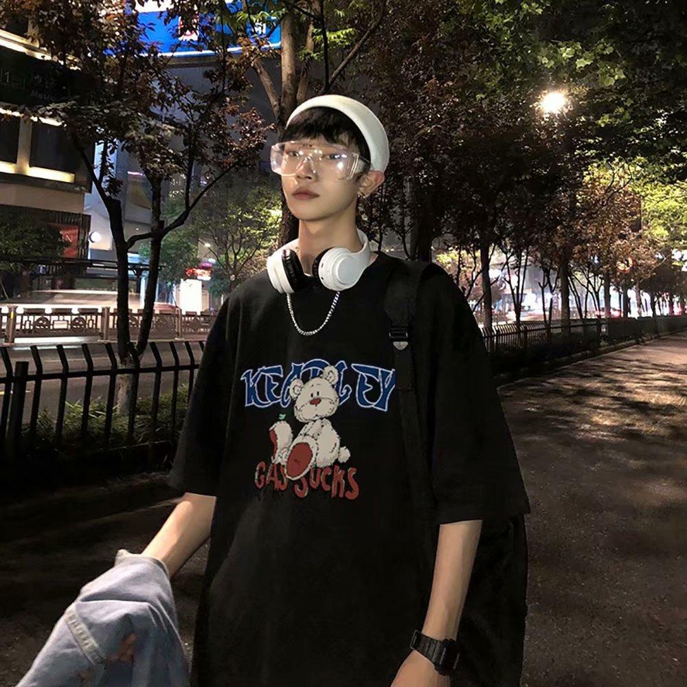 Áo Thun Ngắn Tay Form Rộng In Họa Tiết Thời Trang Dành Cho Nam 2 Màu