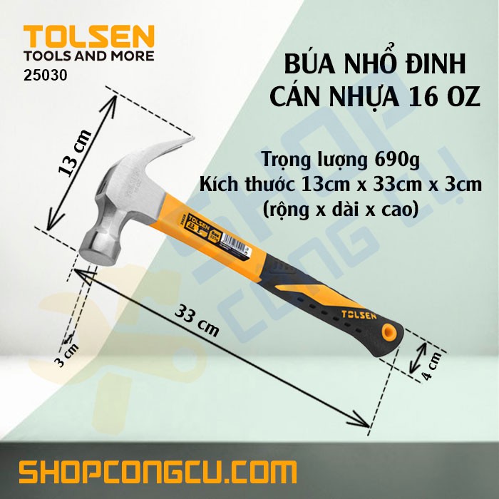 Búa nhổ đinh cán nhựa 16 OZ Tolsen 25030