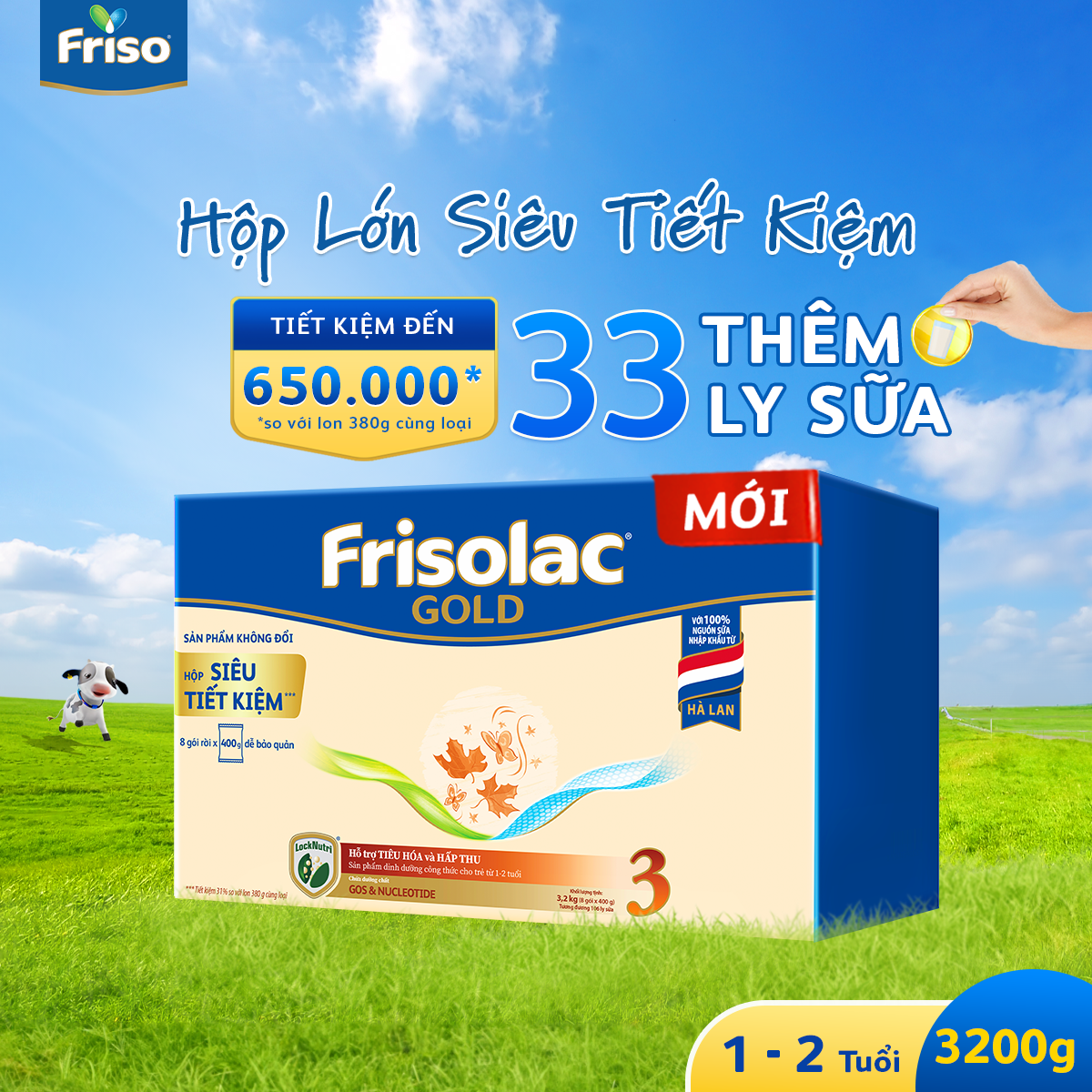 Sữa Bột Friso Gold 3 Hộp Giấy 3.2KG (Dành cho trẻ 1 - 2 tuổi)