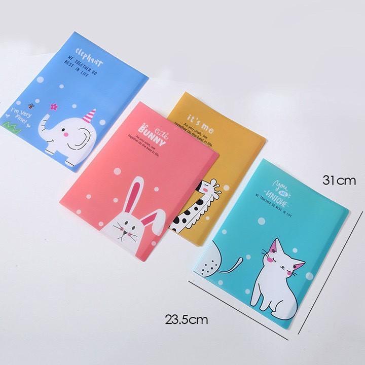 Quyển 60 lá file album đựng giấy tờ, tài liệu học tập, tranh vẽ kích cỡ A4 hình thú Voi, Hươu, Mèo,Thỏ kute