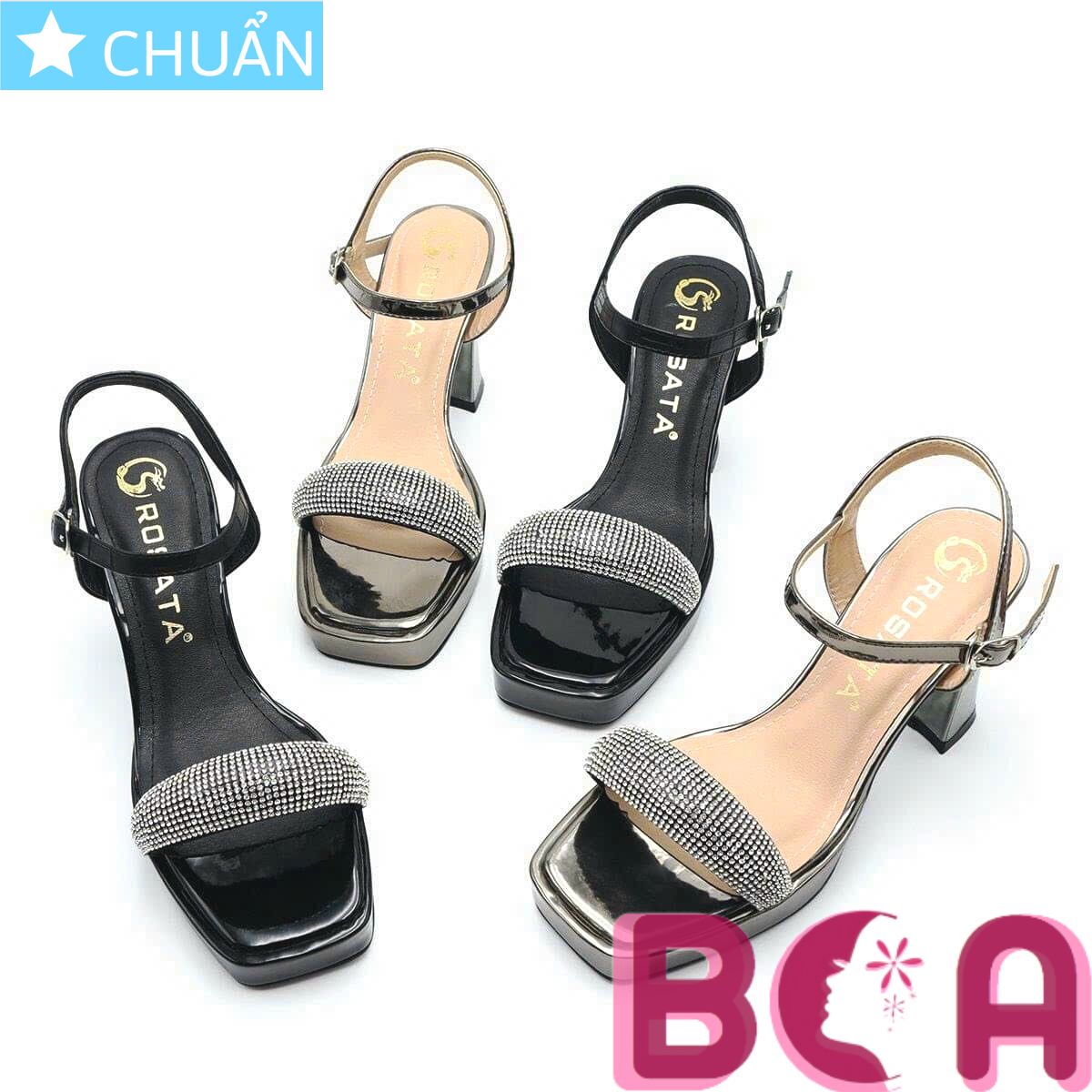 Giày cao gót nữ 8p RO475 ROSATA tại BCASHOP hở mũi, gót trụ, quai ngang có hạt lấp lánh sành điệu và sang chảnh- nâu bạc