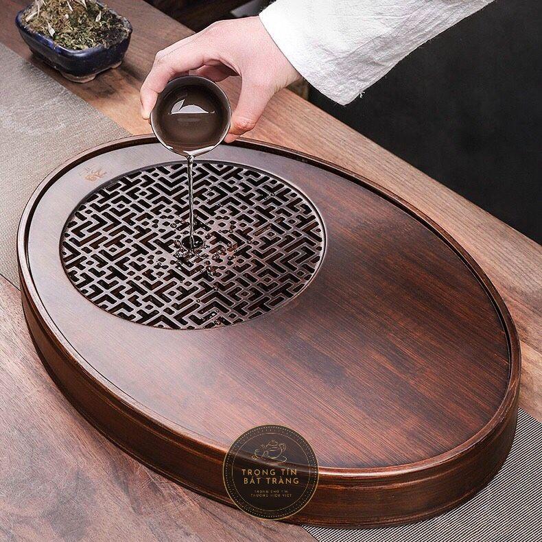 Khay Trà Tre Cao Cấp Bầu Dục Trung Kích Thước 37*25*5 KT 15.2