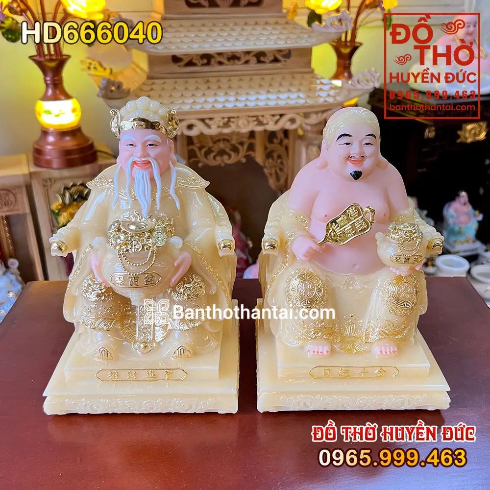 Tượng Thần Tài Thổ Địa Ngồi Ngai Đế Vuông Vàng Thạch Anh Mã HD666040