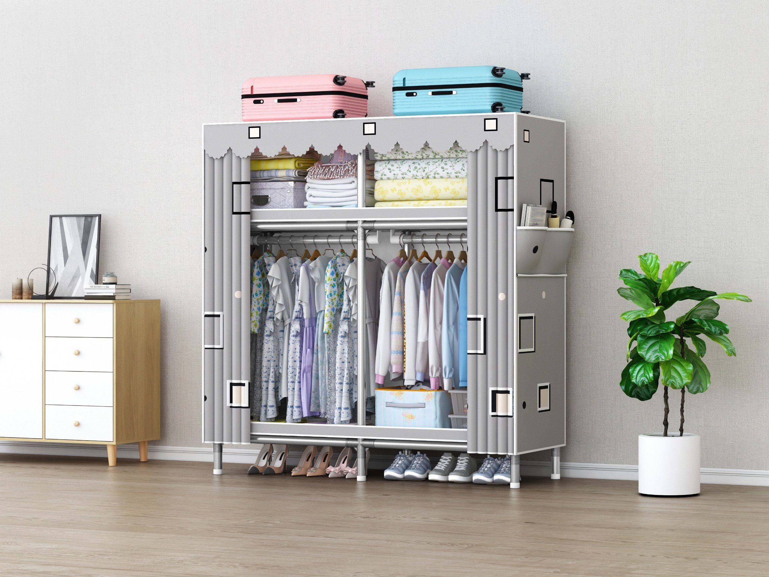 Tủ Quần Áo Vải, Tủ Vải Khung Thép Titan Cao Cấp Chốt Kim Loại Tuổi Thọ 8-10 Năm Bảo Hành 12 Tháng