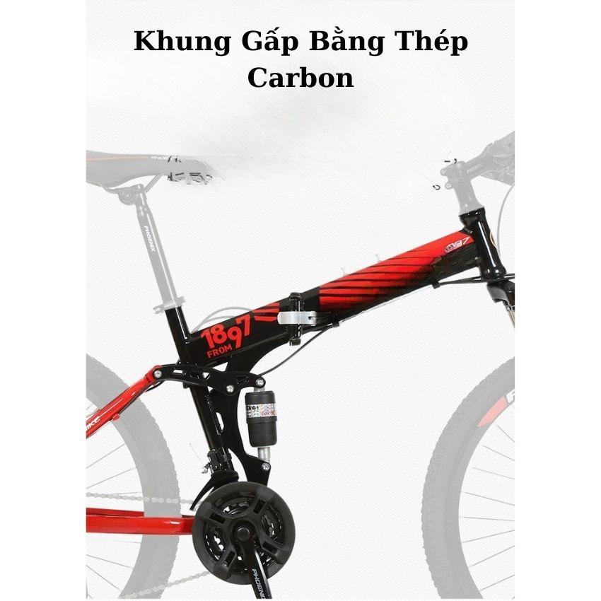 Xe Đạp Thể Thao Gấp Gọn Phoenix 26inch, Xe Đạp Gấp Khung Carbon 21 Tốc Độ Bỏ Cốp Tiện Lợi