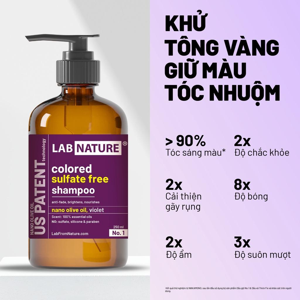 Combo Dầu Gội và Dầu Xả Khử Vàng, Giữ Màu Tóc Tẩy Nhuộm Lab Nature - Công Nghệ Nano Olive Oil