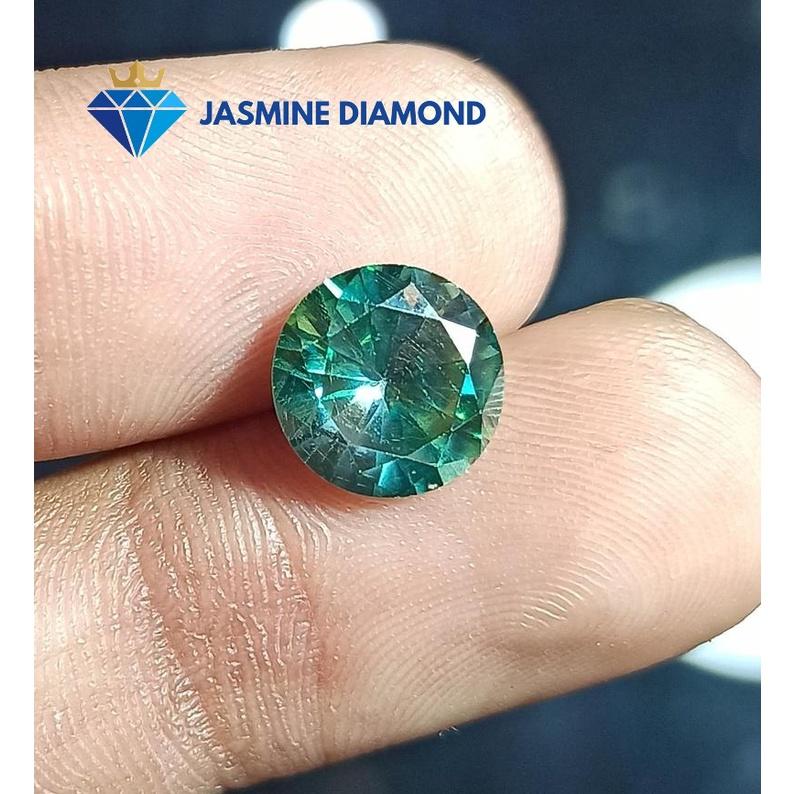 Kim cương nhân tạo Mỹ Moissanite giác cắt tròn màu xanh lá