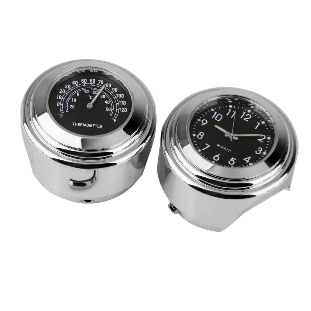 Universal Motorcycle Handlebar Mount Dial Clock & Temp 7/8" 1"