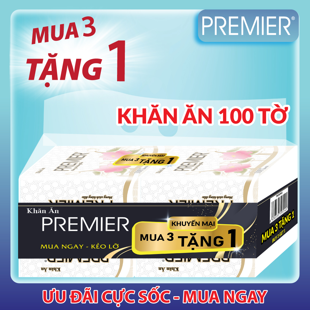 Khăn ăn PREMIER 100 tờ - Mua 3 gói tặng 1 gói