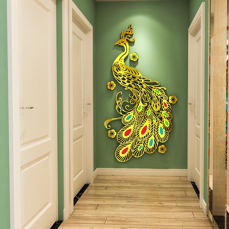 Tranh dán tường mica 3d decor khổ lớn hươu sao, công, phượng hoàng tranh trang trí phòng khách, phòng ngủ, spa, nail