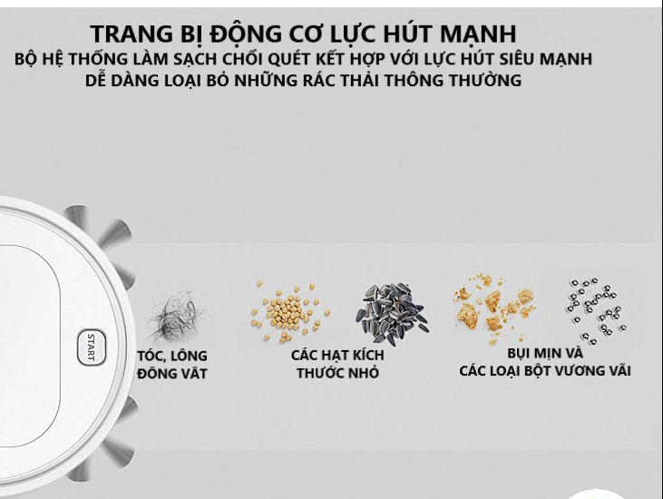 Robot Hút Bụi Lau Nhà Thông Minh Nâng Cấp Tự Động Di Chuyển, Pin Sạc, Máy Hút Mạnh, Rô Bốt Kèm Dẻ Lau