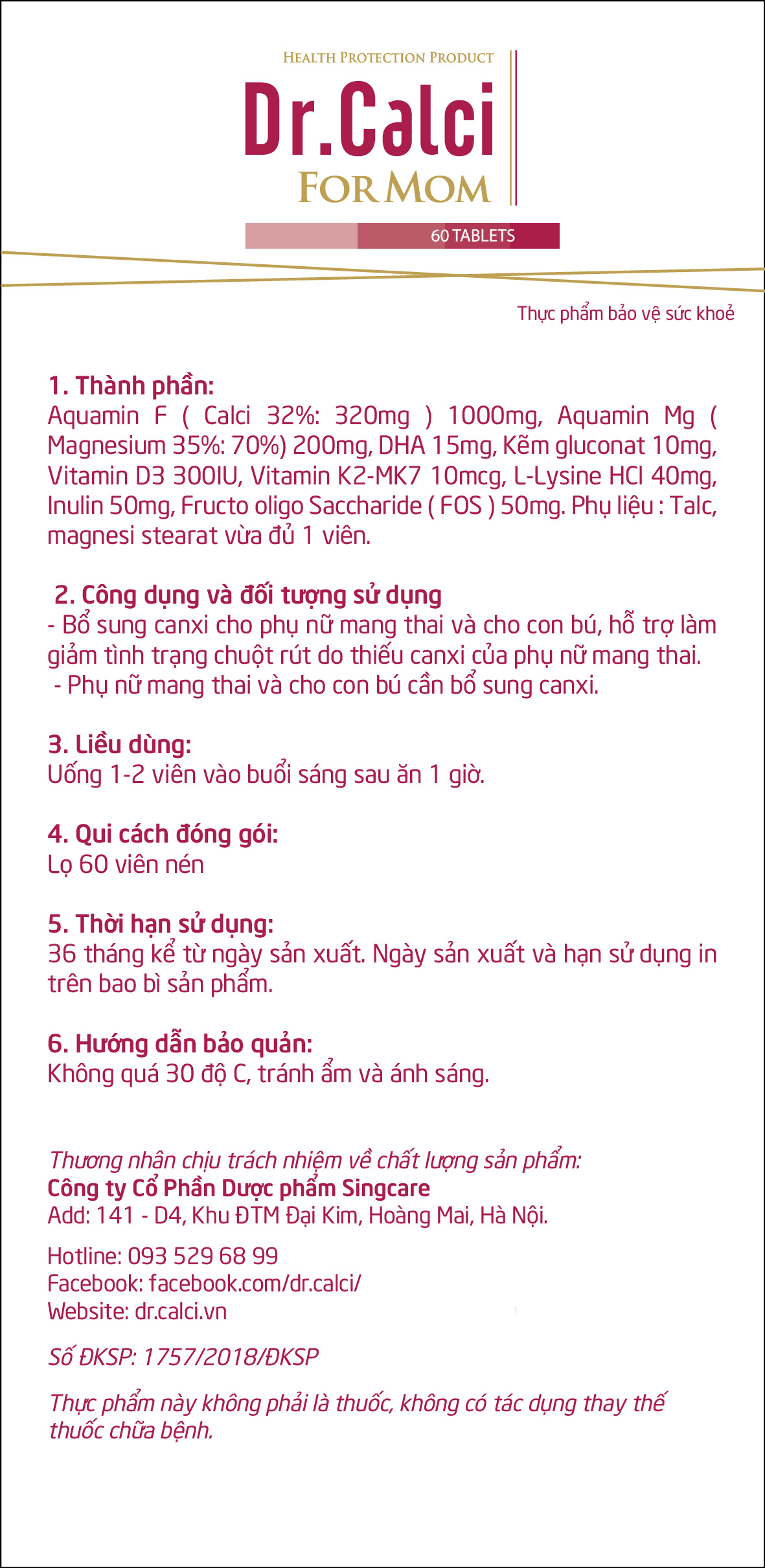 Thực phẩm chức năng Dr.Calci for Mom viên uống bổ sung Canxi hữu cơ từ Tảo Biển Đỏ cho bà bầu - không gây táo bón