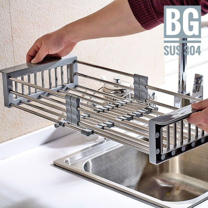 Rổ inox hình chữ nhật gác bồn chậu rửa bát