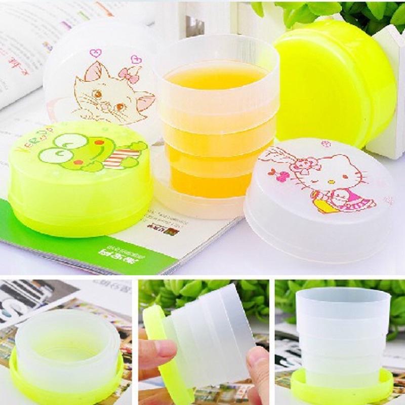 Ly uống nước gấp gọn trong suốt có có nắp đậy hình thú đáng yêu phù hợp picnic, du lịch, văn phòng, trường học