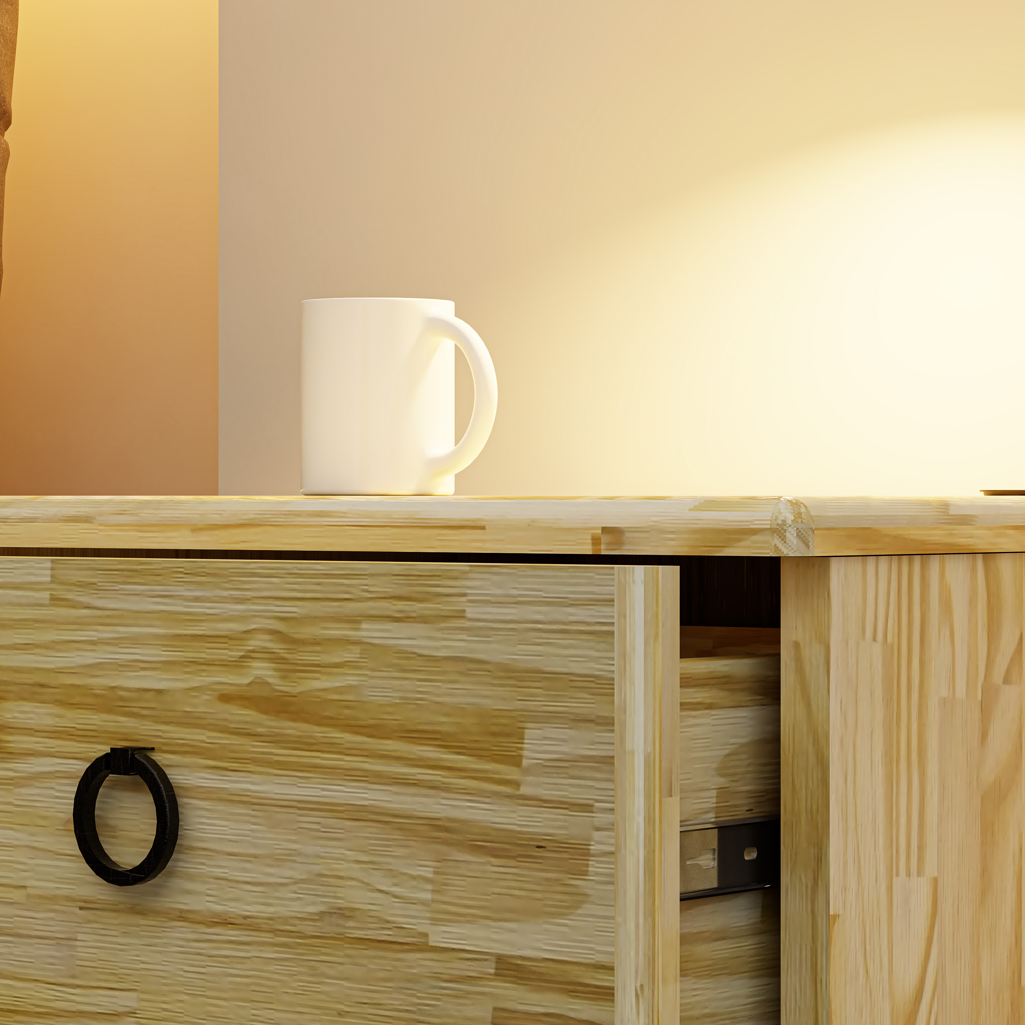 HAPPY FURNITURE , gỗ tự nhiên , Táp đầu giường 2 ngăn kéo - YANNA , THK_184 , 40cm x 40cm x 40cm