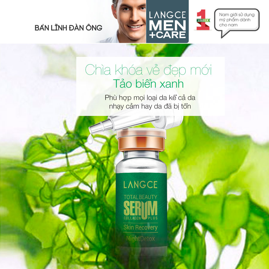 SERUM TOTAL BEAUTY COLLAGEN+ TẢO BIỂN XANH - NIGHT DETOX - THANH LỌC ĐỘC TỐ SE KHÍT LỖ CHÂN LÔNG 12ml LANGCE dành cho Nam