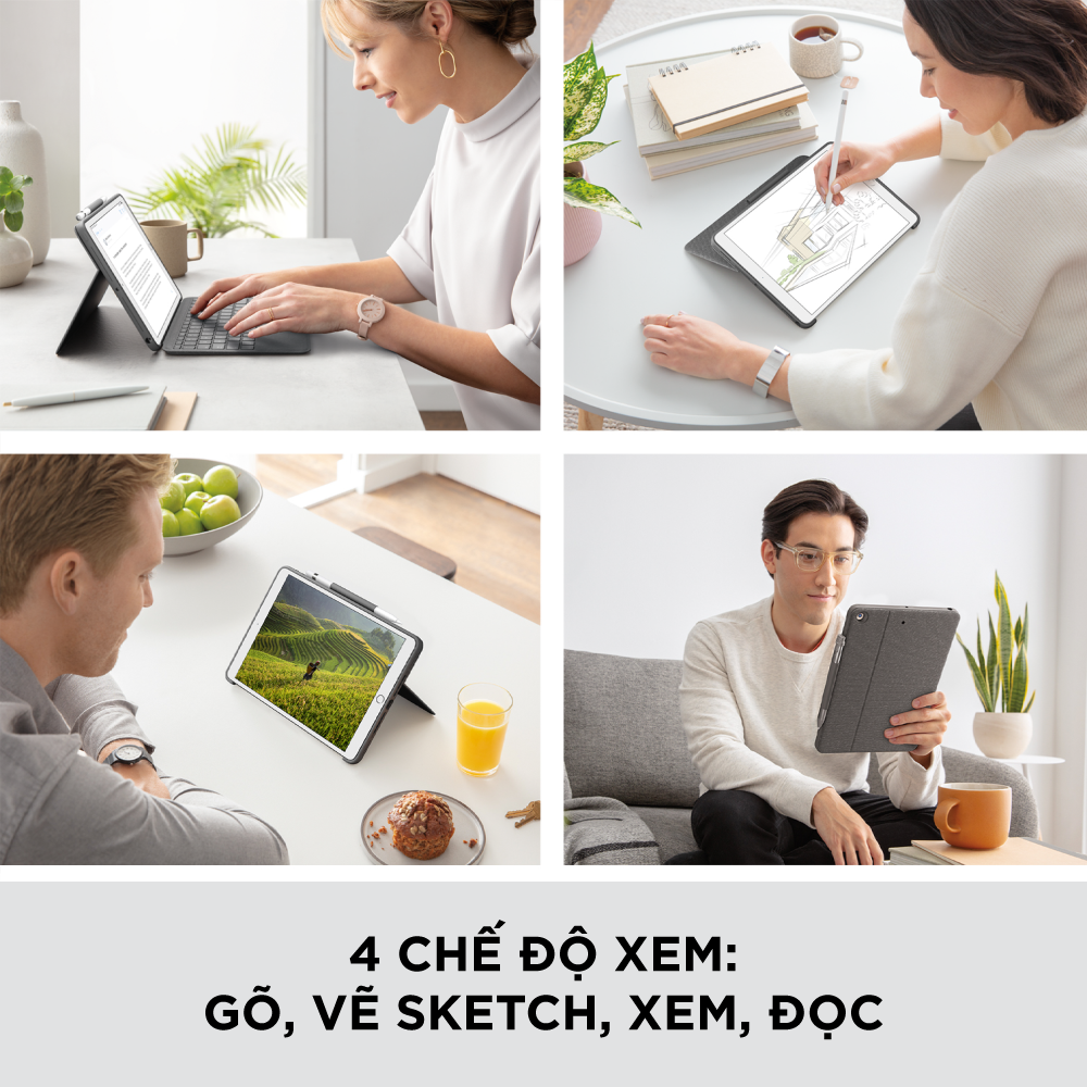 Bao da kèm bàn phím Logitech Combo Touch iPad Gen 7, Gen 8, Gen 9 (10.2 Inch) - Trackpad to, có thể tháo rời - Hàng chính hãng