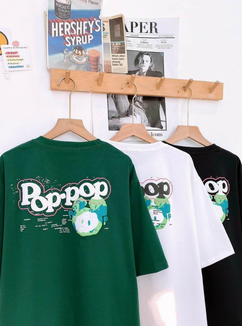 Áo thun form rộng tay lỡ nam nữ unisex in nổi POP.POP VẢI cotton co giãn thấm hút tốt