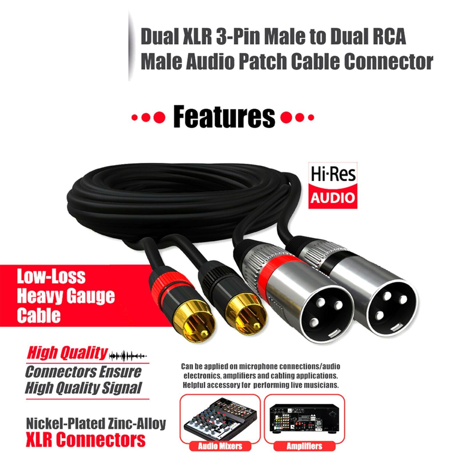 Dual RCA Male to Dual XLR Male Cable Splitter for Studio Monitor Amplifier 1m
