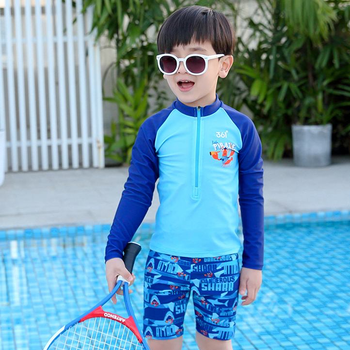 Đồ bơi trẻ em, bé trai tay dài chất vải chống nắng có họa tiết BabyShark dễ thương cho bé có size từ 10kg đến 35kg