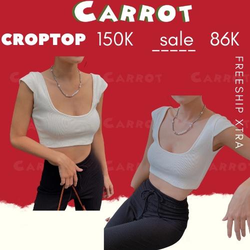 Áo Croptop tay ngắn cổ vuông kiểu chất thun dày dặn mềm mại cá tính thời trang nữ carrotxinhdep