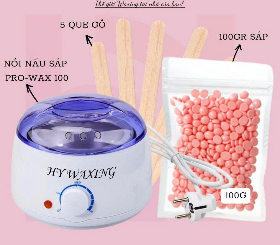 Combo Nồi nấu sáp wax nóng kèm : 100gr sáp cao cấp , Giấy Wax , 5 Que Gỗ