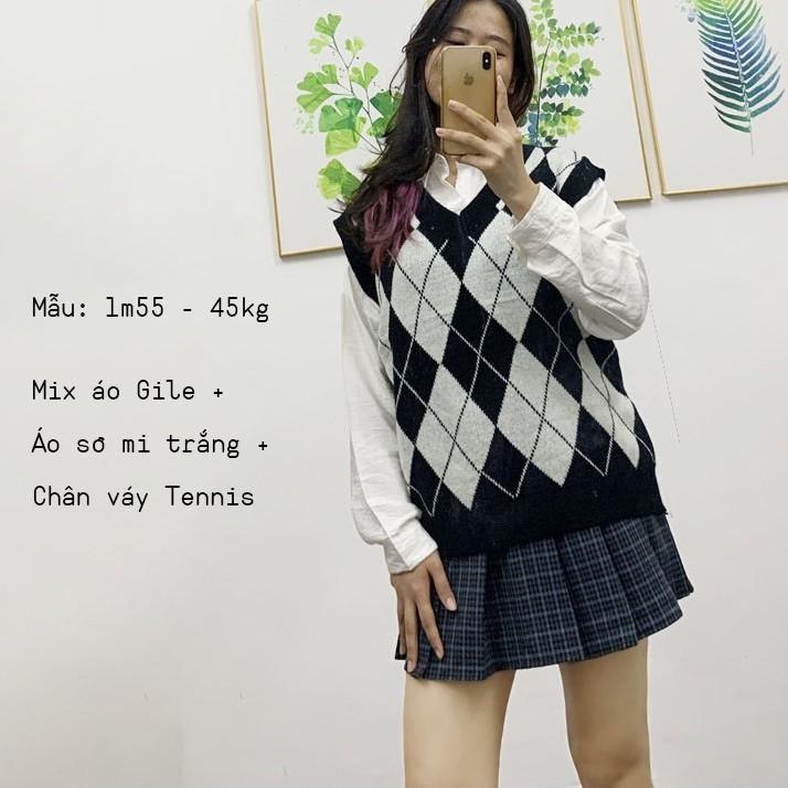 Áo Gile len nữ Form rộng Hàn Quốc - Chuẩn Style Ulzzang- Màu trám Đen/ Nâu/ Đỏ - Chuẩn hàng Quảng Châu - Vitalita