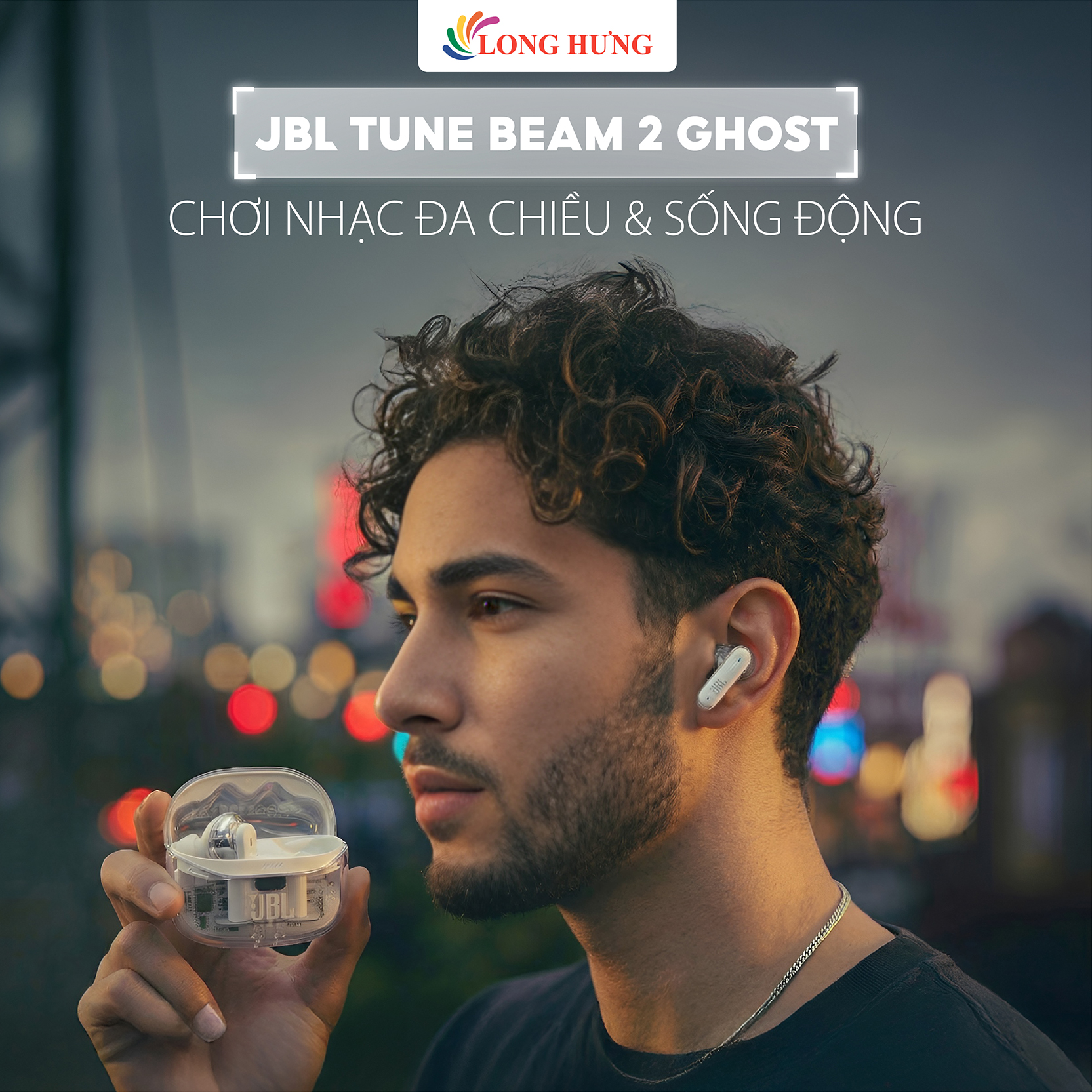 Tai nghe Bluetooth True Wireless JBL Tune Beam 2 Ghost - Hàng chính hãng