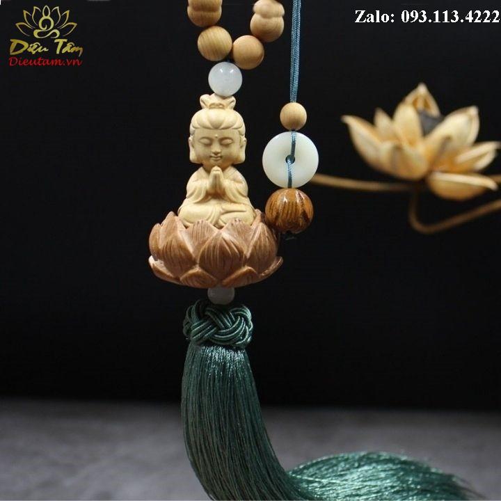 Dây treo ô tô khánh treo ô tô tượng phật gỗ hoàng dương thơm - gỗ phong thủy
