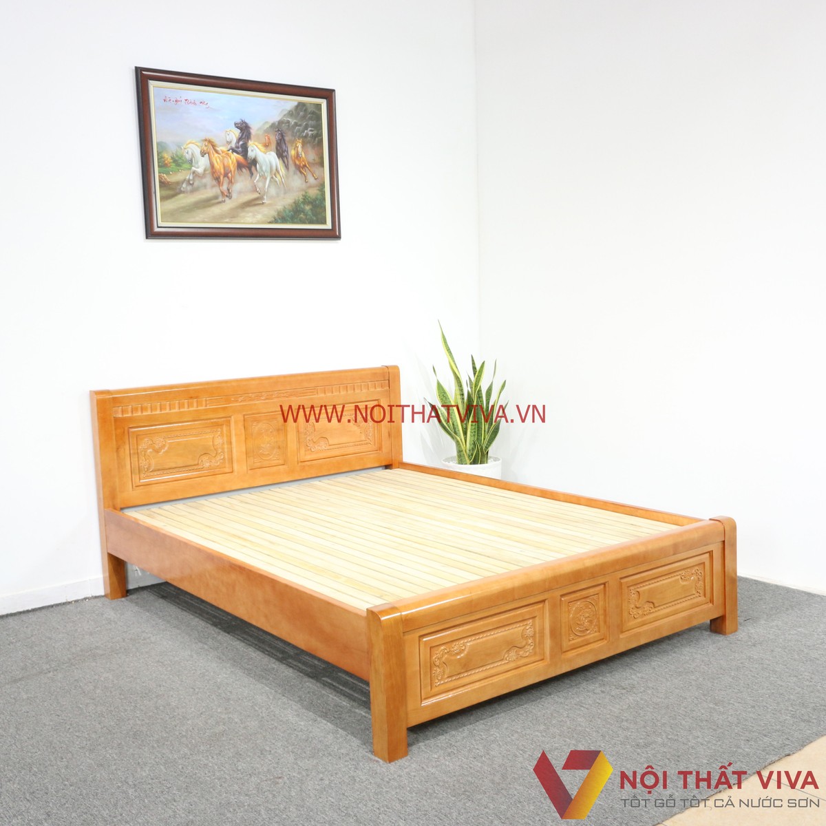 Giường Ngủ Gỗ Sồi Nga Màu Cánh Gián Đẹp Giá Rẻ