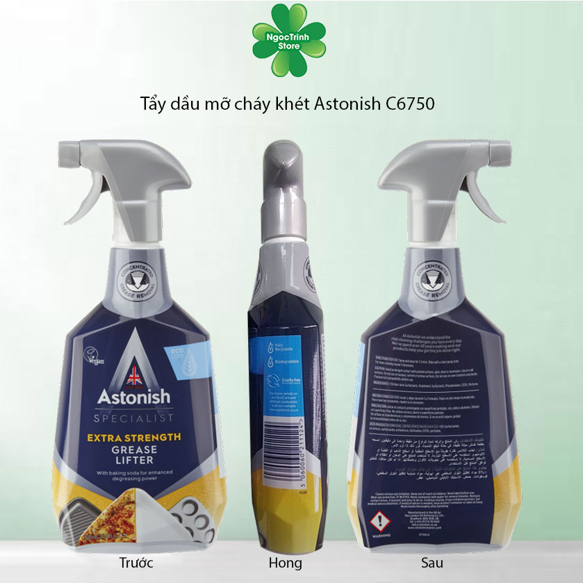Siêu tẩy dầu mỡ cháy khét bếp Astonish tẩy sạch lưới lọc máy hút mùi, mặt bếp ga, bếp từ, tường gạch ốp. Chai 750ml