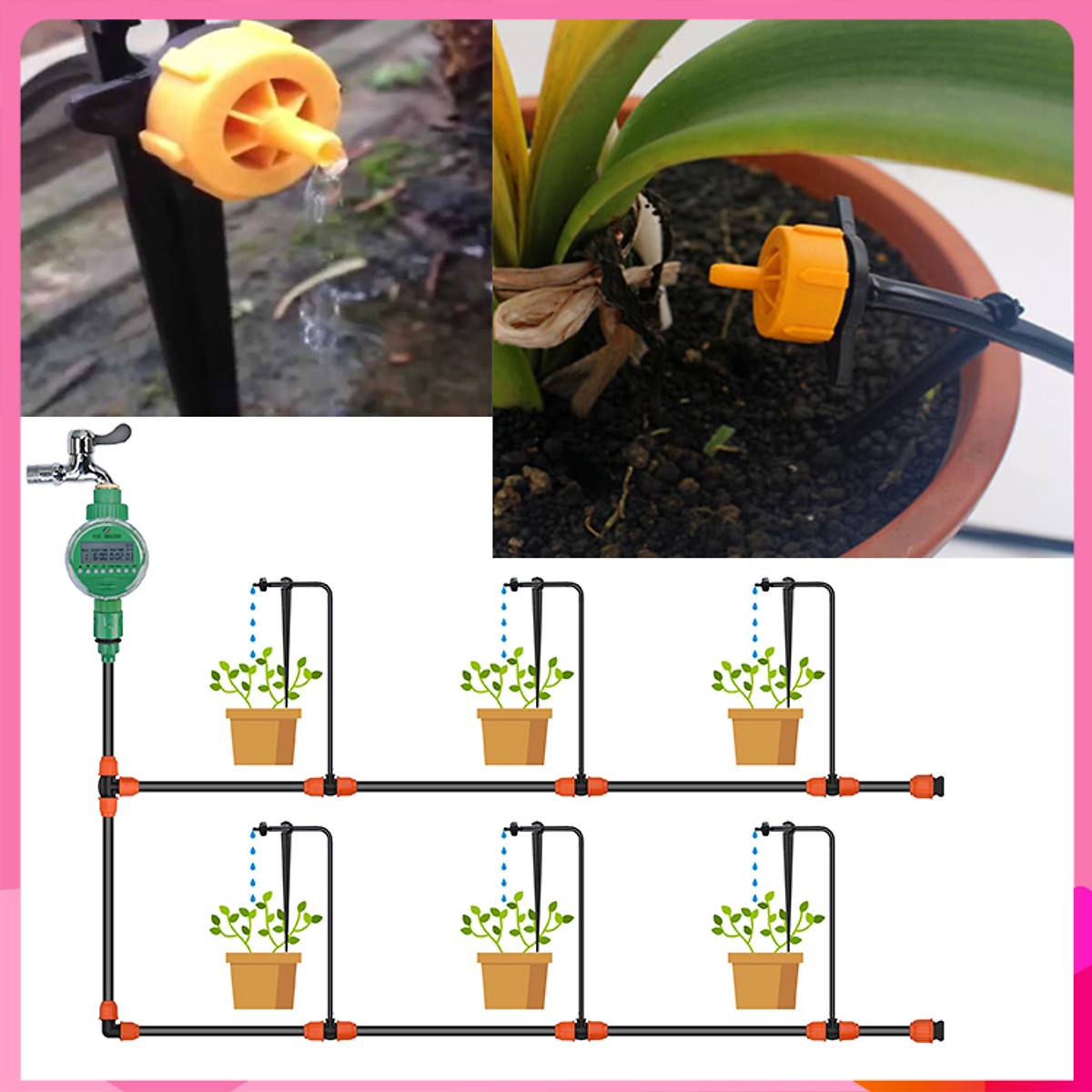 Bộ 30 đầu tưới nhỏ giọt 2l/h kèm đồng hồ tự động