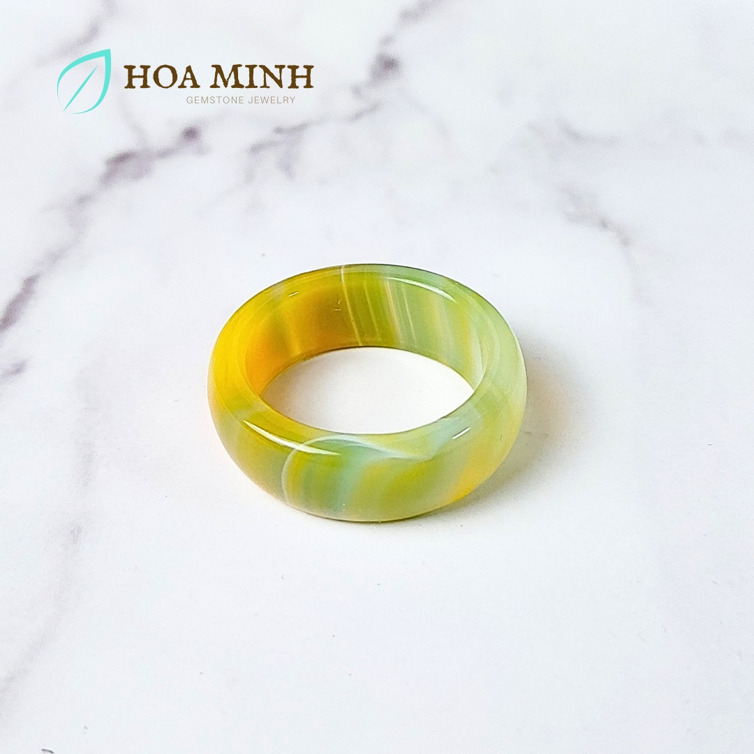 Nhẫn đá Mã Não vàng ngả xanh cốm VIP đẹp size lớn đường kính 19mm dày nhẫn 9 li big size nhẫn nam nhẫn nữ