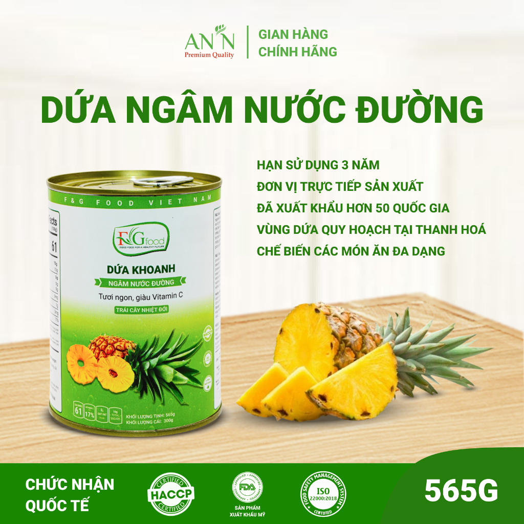 Dứa Khoanh Ngâm Nước Đường F&amp;G Loại 1 - Lon 565gr