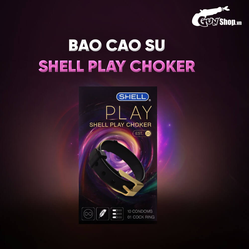 Bao cao su Shell Play Choker 6 tính năng - Hộp 10 cái + 1 vòng đeo kéo dài thời gian