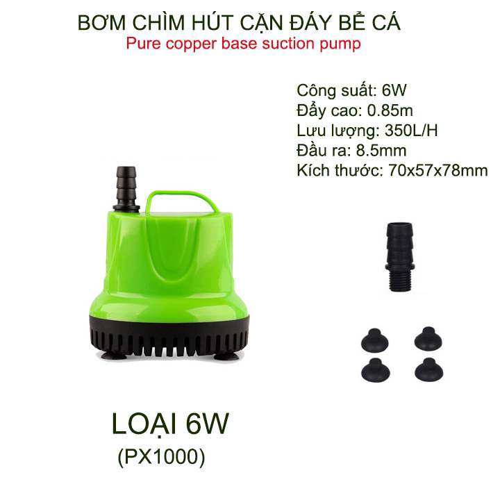 Bơm chìm hút cặn đáy bể cá 6W-12W-25W tùy chọn