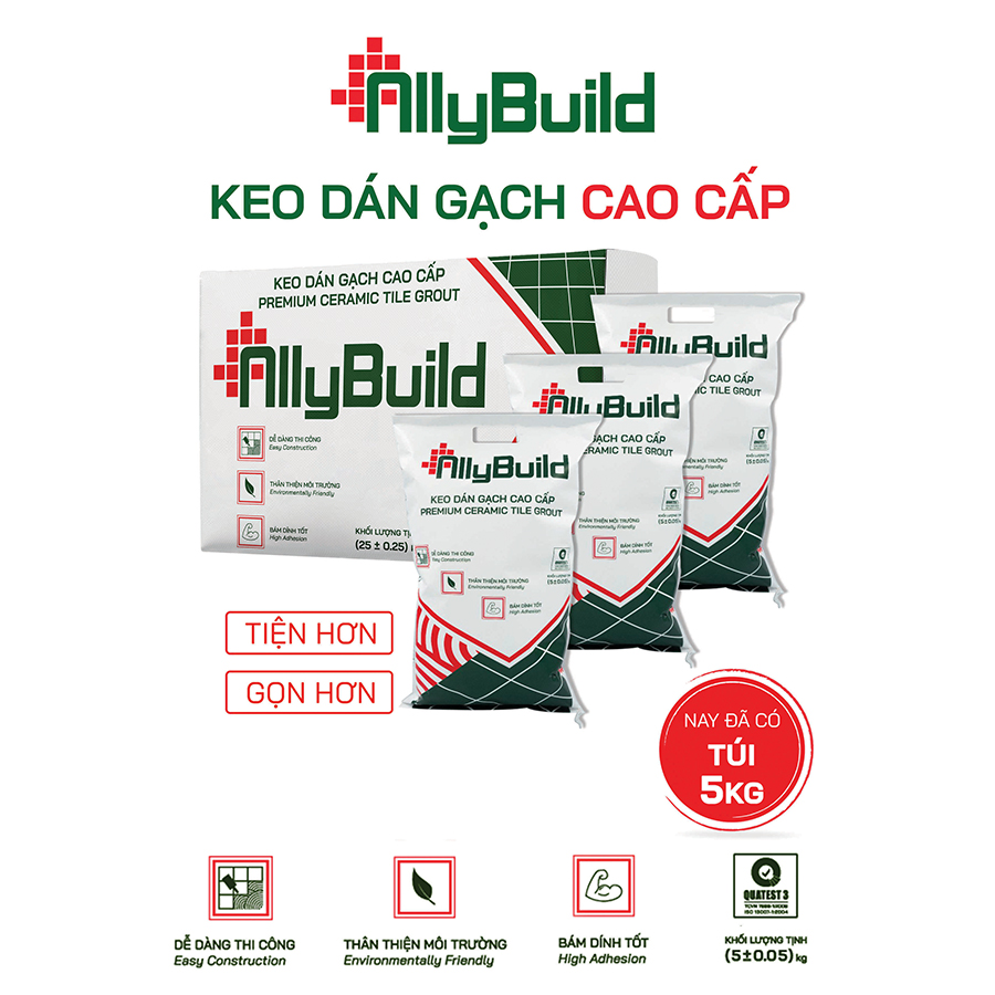 KEO DÁN GẠCH CAO CẤP TÚI 5KG ALLYBUILD - KEO DÁN GẠCH THÂN THIỆN MÔI TRƯỜNG ĐỘ BÁM DÍNH CAO DỄ THI CÔNG - ABKDG003