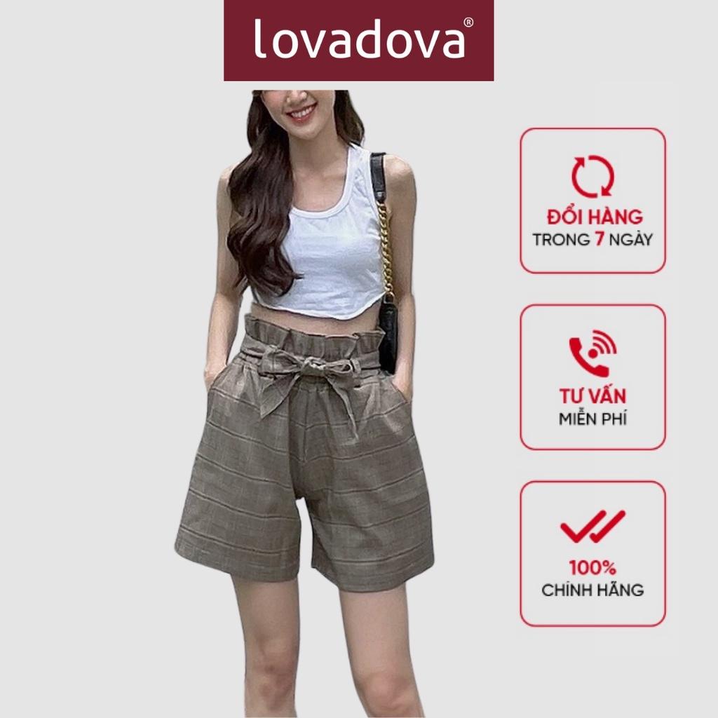 Quần Đùi Nữ, Cách Điệu Nơ Giữa Eo, Có Túi, Màu Nâu - Lovadova 20T06C001