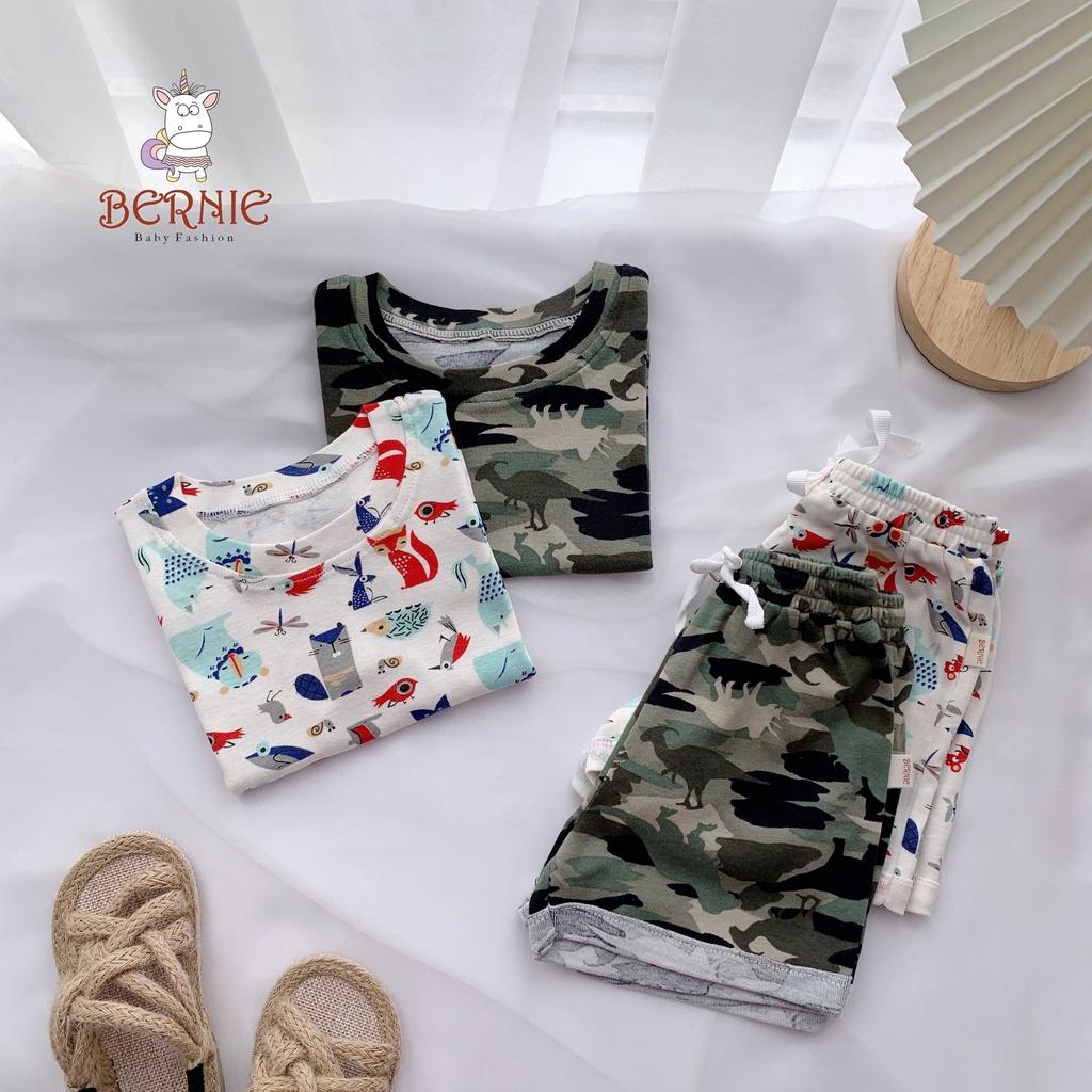 Bộ cộc Cotton Bé Trai BERNIE vải zip co giãn thấm mồ hôi tốt có in hình cho bé 7-21kg