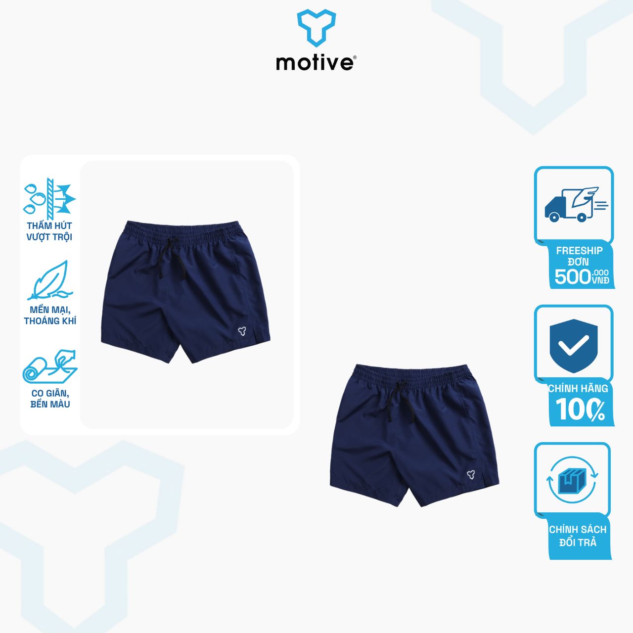 QUẦN THỂ THAO NAM 1 LỚP - 2 TÚI MOTIVE SPORT SHORT MEN 2 POCKET - Xanh Navy