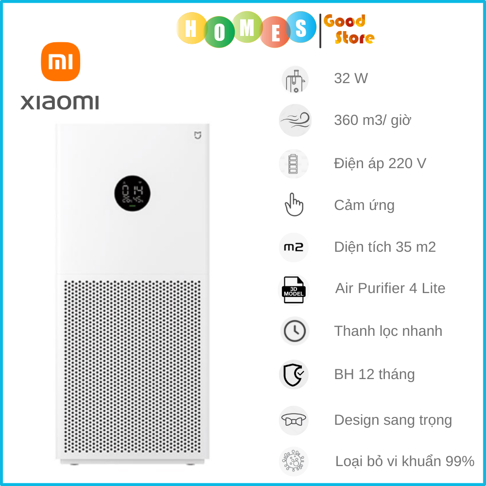 Máy Lọc Không Khí Xiaomi Air Purifier 4 Lite - Bản Quốc Tế Lọc Bụi Mịn Kết Nối App Phù Hợp Không Gian 45 m2 - Hàng Chính Hãng